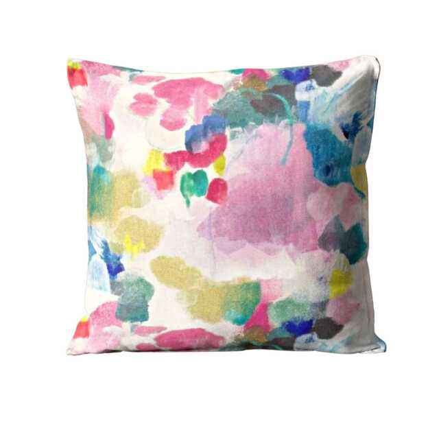 Bluebellgray Seafield, Teal Blue, Cerise Pink & Lilac Linen Blend Cushion Cover, Throw Pillow Home Decor - image 1