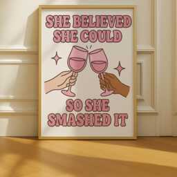 Feminist Art Print Retro Pink Wine Cheers, Empowerment Poster - thumbnail 1