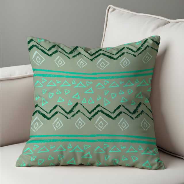 Tribal Geometric Cushion Cover, Sage Green & Teal Pattern Pillow Case, Boho Throw Ethnic & Rustic Home Decor - image 1