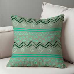 Tribal Geometric Cushion Cover, Sage Green & Teal Pattern Pillow Case, Boho Throw Ethnic & Rustic Home Decor