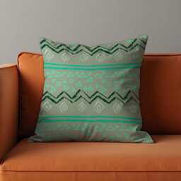 Tribal Geometric Cushion Cover, Sage Green & Teal Pattern Pillow Case, Boho Throw Ethnic & Rustic Home Decor - thumbnail 4
