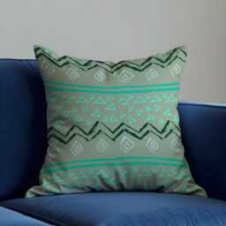 Tribal Geometric Cushion Cover, Sage Green & Teal Pattern Pillow Case, Boho Throw Ethnic & Rustic Home Decor - thumbnail 3