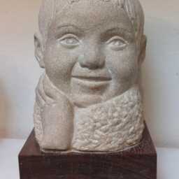 Young Boy, Sculpture in Limestone, On Mahogany Base - thumbnail 3