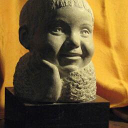 Young Boy, Sculpture in Limestone, On Mahogany Base - thumbnail 4