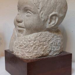Young Boy, Sculpture in Limestone, On Mahogany Base - thumbnail 2