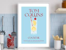 Tom Collins Cocktail Art Print Poster - Party Signature Drink Sign Trendy Wall Decor Minimalist Elegant Retro Gift A5 A4 A3 - thumbnail 1