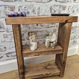 14.5cm Narrow Handmade Rustic Solid Wood Side Table Sofa End Table With Shelves - thumbnail 2