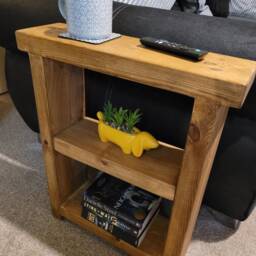 14.5cm Narrow Handmade Rustic Solid Wood Side Table Sofa End Table With Shelves - thumbnail 3