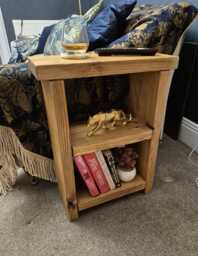 14.5cm Narrow Handmade Rustic Solid Wood Side Table Sofa End Table With Shelves