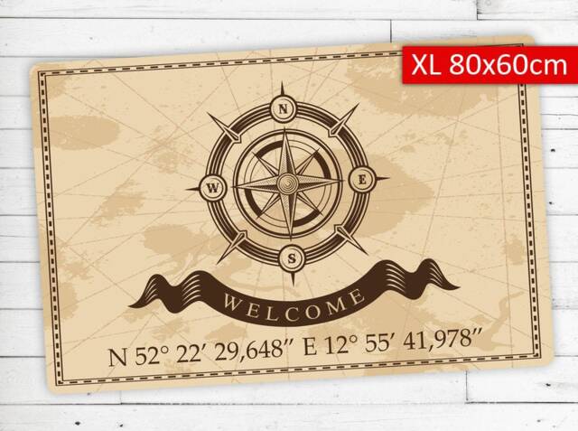Doormat With Your Address Coordinates & Compass Xl Non-Slip - Washable High-Quality Outdoor Area Dirt Trap Mat Door - image 1
