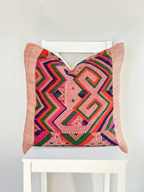 Vintage Embroidered Silk Textile Ethnic Piece Of Tradition Costume Pillow Cover - image 1