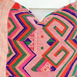 Vintage Embroidered Silk Textile Ethnic Piece Of Tradition Costume Pillow Cover - thumbnail 2