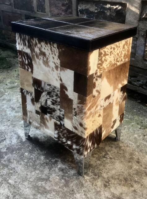 Handmade Cowhide Side Table Leather Bedside Table - image 1