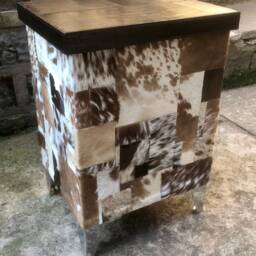 Handmade Cowhide Side Table Leather Bedside Table - thumbnail 3
