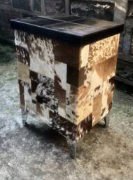 Handmade Cowhide Side Table Leather Bedside Table - thumbnail 1