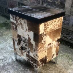 Handmade Cowhide Side Table Leather Bedside Table - thumbnail 2