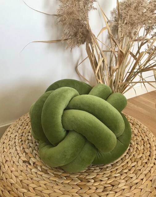 Olive Green Knot Cushion, Scandinavian Minimalist Design Reversible Pillow 2In1 - image 1