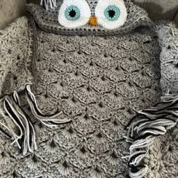 Hooded Owl Blanket - Gift Idea For Girls Christmas From Grandma Handmade Kids Crochet Wrap - thumbnail 3