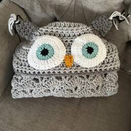 Hooded Owl Blanket - Gift Idea For Girls Christmas From Grandma Handmade Kids Crochet Wrap - thumbnail 2
