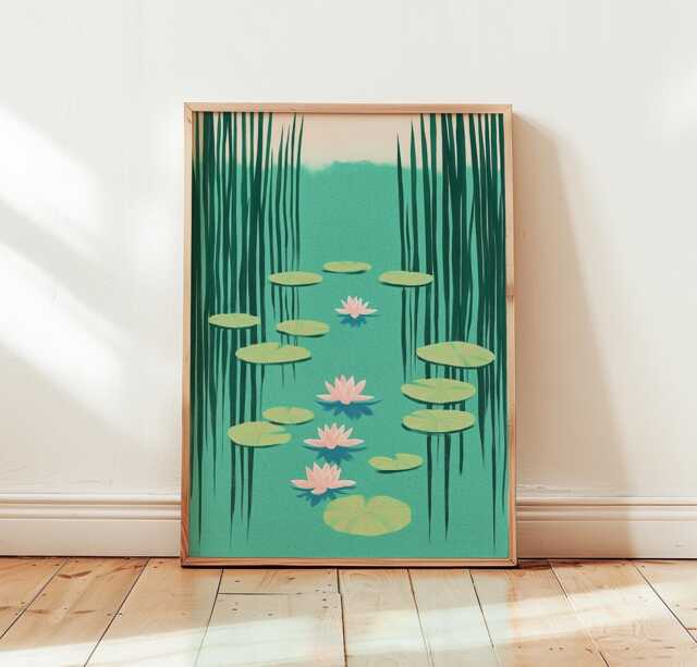 Water Lily Pond Poster, Botanical Wall Art, Nature Print - image 1