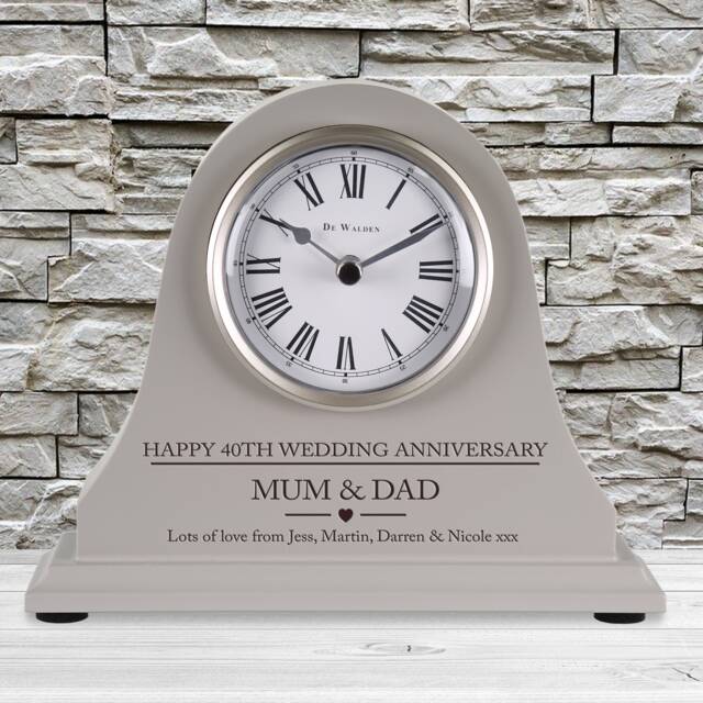 40Th Wedding Anniversary Couple Gift Personalised Engraved Grey Mantel Clock Traditional Ruby Gifts Nan Grandad Mum Dad Etc - image 1