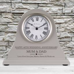 40Th Wedding Anniversary Couple Gift Personalised Engraved Grey Mantel Clock Traditional Ruby Gifts Nan Grandad Mum Dad Etc - thumbnail 1