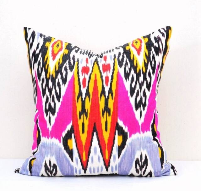 Handmade Ikat Pillow Cover, Colorful Accent Cushion, 20x20