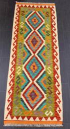 Tribal Kilim Runner, Handmade Artisan Afghan Turkish Aztec Sheep Wool Runner Rug 200x74 cm - thumbnail 1