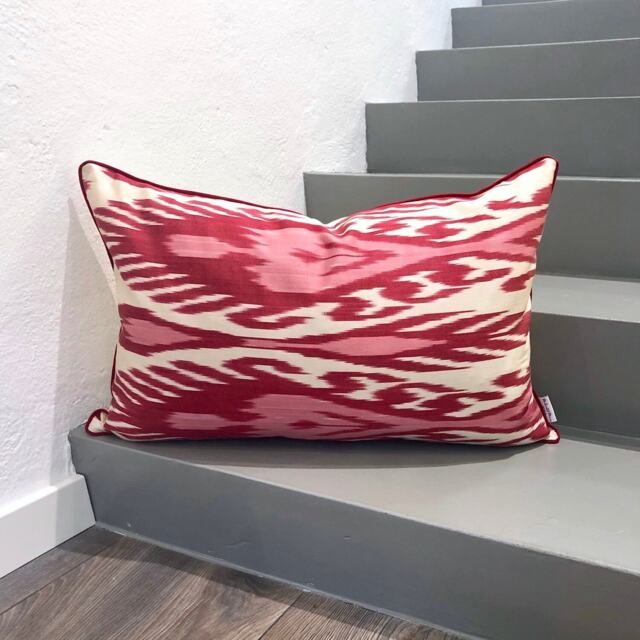 Silk Ikat Pillow Cover Heart Red - Statement Cushion For Home Decor - image 1