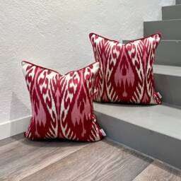 Silk Ikat Pillow Cover Heart Red - Statement Cushion For Home Decor - thumbnail 2