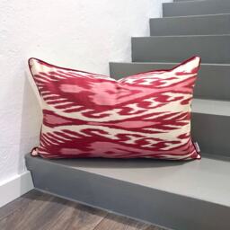 Silk Ikat Pillow Cover Heart Red - Statement Cushion For Home Decor - thumbnail 1
