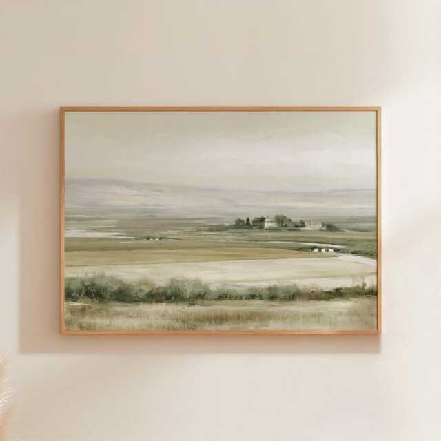 Farmhouse Landscape Poster, Neutral Countryside Wall Art, Rural Print - image 1