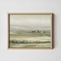 Farmhouse Landscape Poster, Neutral Countryside Wall Art, Rural Print - thumbnail 3