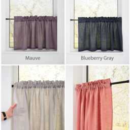 Natural Linen Cafe Curtains Whit Header For Closet Cover, Rod Pocket Semi Sheer Sliding Door Drapery, Light Filtering Small Window - thumbnail 3