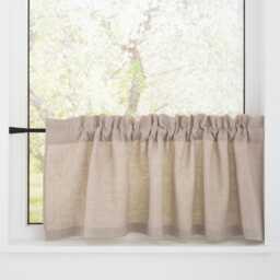 Natural Linen Cafe Curtains Whit Header For Closet Cover, Rod Pocket Semi Sheer Sliding Door Drapery, Light Filtering Small Window - thumbnail 1