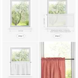 Natural Linen Cafe Curtains Whit Header For Closet Cover, Rod Pocket Semi Sheer Sliding Door Drapery, Light Filtering Small Window - thumbnail 2