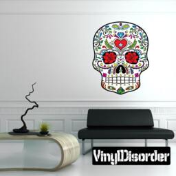 Sugar Skull Wall Decal - Fabric Vinyl Removable & Reusable Sugarskulluscolor044Et