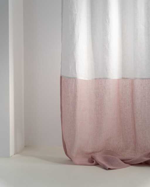 White Linen Curtain Panel, Tab Top, Rosa Bottom, Custom Drapery - image 1