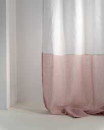 White Linen Curtain Panel, Tab Top, Rosa Bottom, Custom Drapery - thumbnail 1