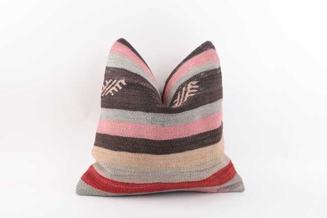 Vintage Turkish Kilim Pillow Cover, Handwoven Wool, 16x16 - image 1