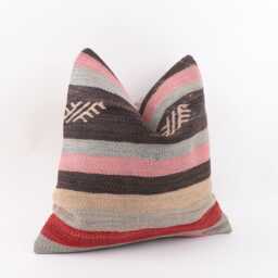 Vintage Turkish Kilim Pillow Cover, Handwoven Wool, 16x16 - thumbnail 3
