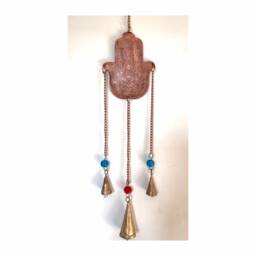 Brass Hand Of Fatima/Hamsa - Small - Brass Wind Chime Boho Decor Wall - thumbnail 1