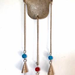 Brass Hand Of Fatima/Hamsa - Small - Brass Wind Chime Boho Decor Wall - thumbnail 2