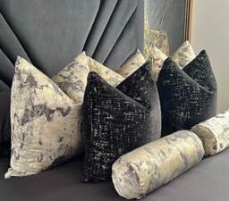 Clarke & Tessere Nero Luxurious Metallic Cushion Cover, Pillow Black - Gold, Designer Fabric High Quality Worldwide Shipping - thumbnail 1
