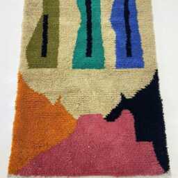 Handwoven Berber Wool Rug Orange, Pink, Green Bohemian Decor - thumbnail 3