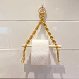 Mustard Toilet Roll Holder Wall Mounted, Yellow Boho Bathroom Decor Girls Accessories, Neutral Home - thumbnail 3