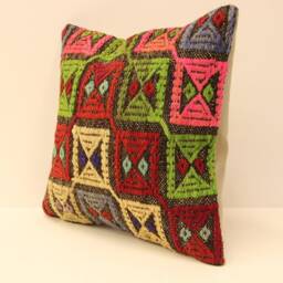 Kilim Pillow Cover 16x16 in 40x40 cm Throw Pillows Decorative Boho Home Decor Ethnic Pillow Cushion 4Kf-151 - thumbnail 3