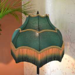 Green Silk Lampshade Scallop Dome With Ombre Fringe, Gold Trim - thumbnail 2