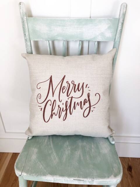 Merry Christmas Linen Pillow Cover - Rustic Farmhouse Decor - image 1