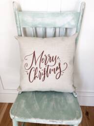 Merry Christmas Linen Pillow Cover - Rustic Farmhouse Decor - thumbnail 1